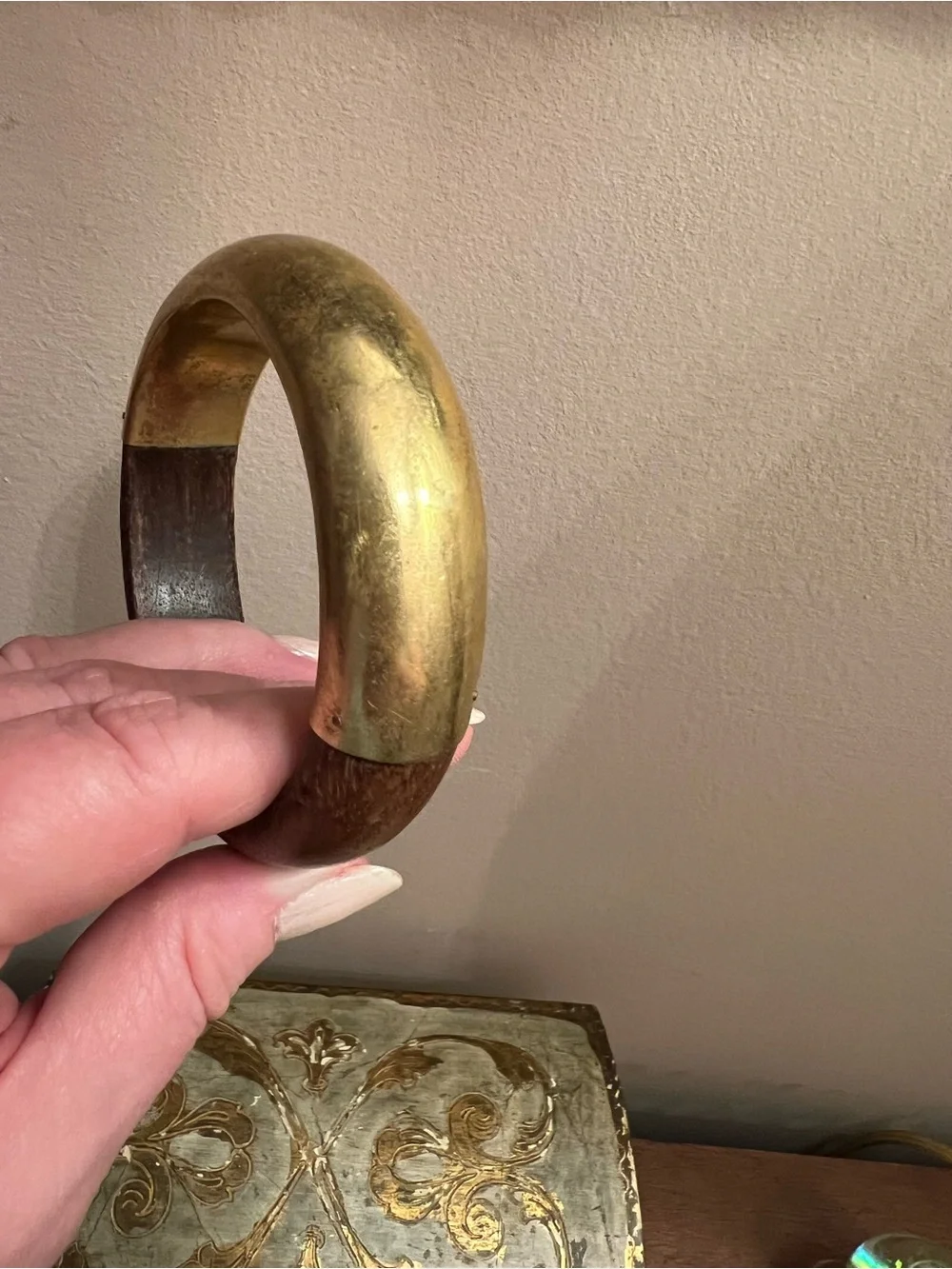 Vintage Chunky Two-Tone Wood and Brass Bangle